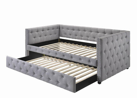 Mockern Gray Tufted Upholstered Daybed with Trundle from Coaster - Luna Furniture