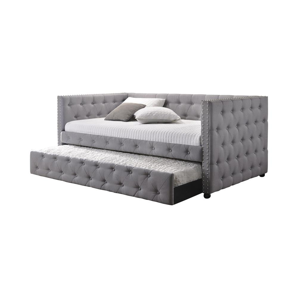 Mockern Gray Tufted Upholstered Daybed with Trundle from Coaster - Luna Furniture