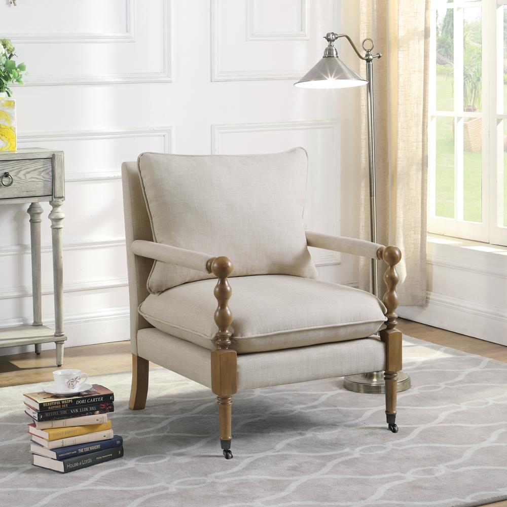 Monaghan Beige Upholstered Accent Chair with Casters from Coaster - Luna Furniture