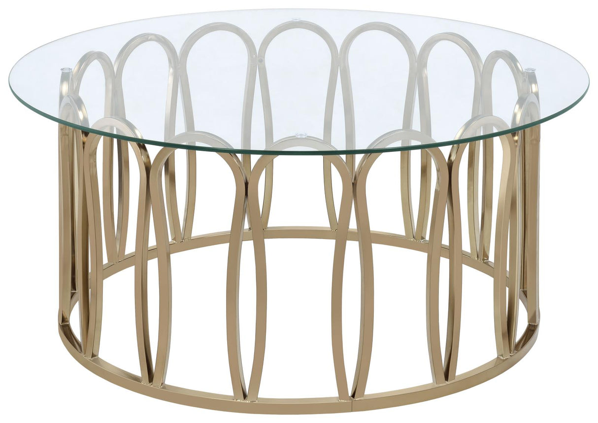 Monett Chocolate Chrome and Clear Round Coffee Table from Coaster - Luna Furniture