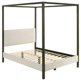 Monroe Vanilla and Black Upholstered Eastern King Canopy Platform Bed from Coaster - Luna Furniture