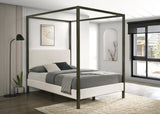 Monroe Vanilla and Black Upholstered Eastern King Canopy Platform Bed from Coaster - Luna Furniture