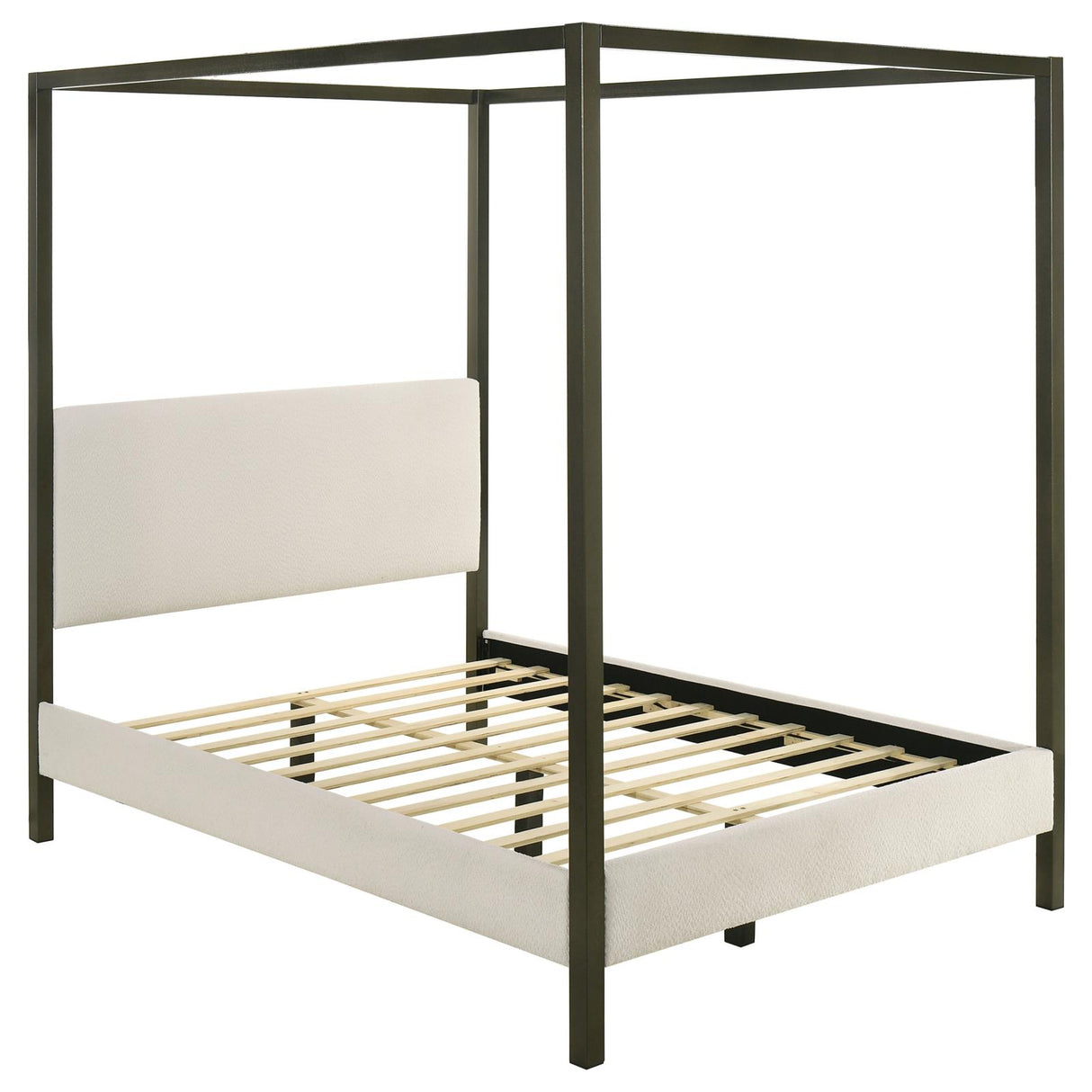 Monroe Vanilla and Black Upholstered Queen Canopy Platform Bed from Coaster - Luna Furniture