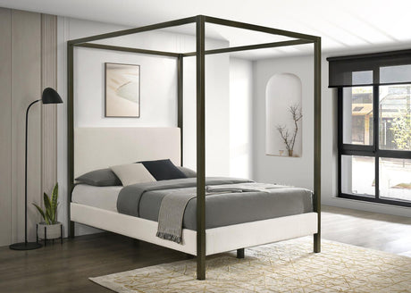 Monroe Vanilla and Black Upholstered Queen Canopy Platform Bed from Coaster - Luna Furniture