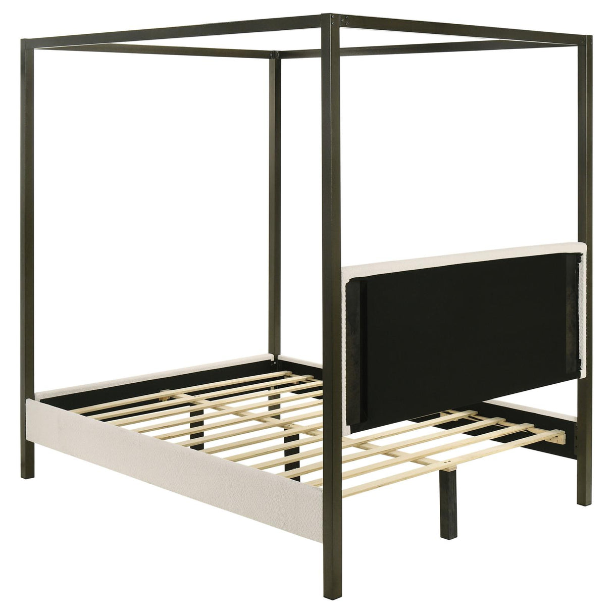 Monroe Vanilla and Black Upholstered Queen Canopy Platform Bed from Coaster - Luna Furniture