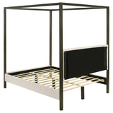 Monroe Vanilla and Black Upholstered Queen Canopy Platform Bed from Coaster - Luna Furniture