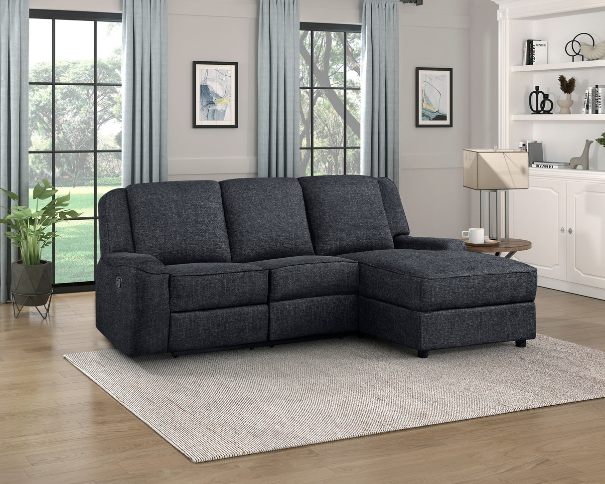 Monterey Ebony Chenille Reclining Sectional with Right Chaise from Homelegance - Luna Furniture
