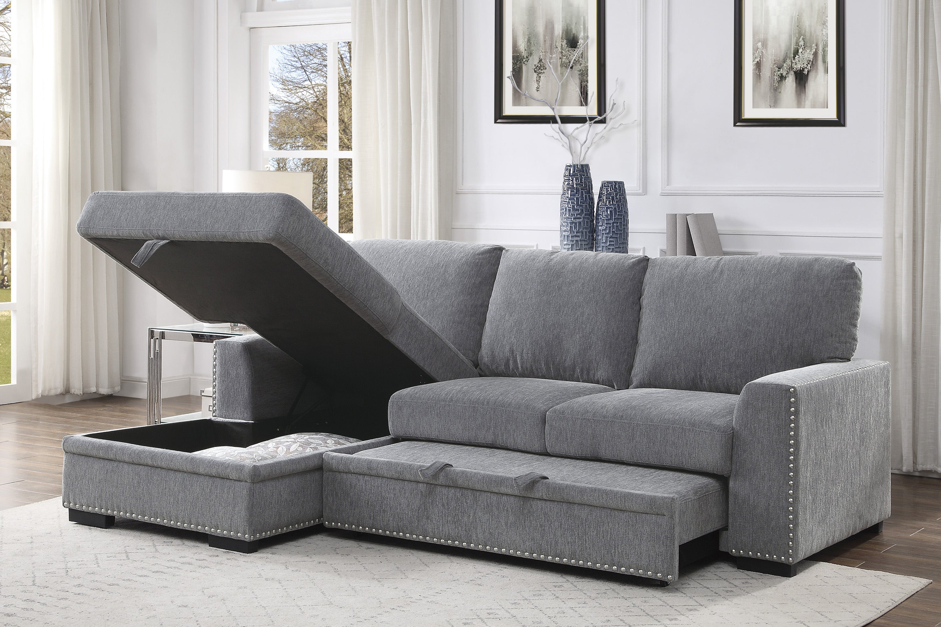 Homelegance 9468DG*2LC2R (2)2-Piece Sectional with Pull-out Bed