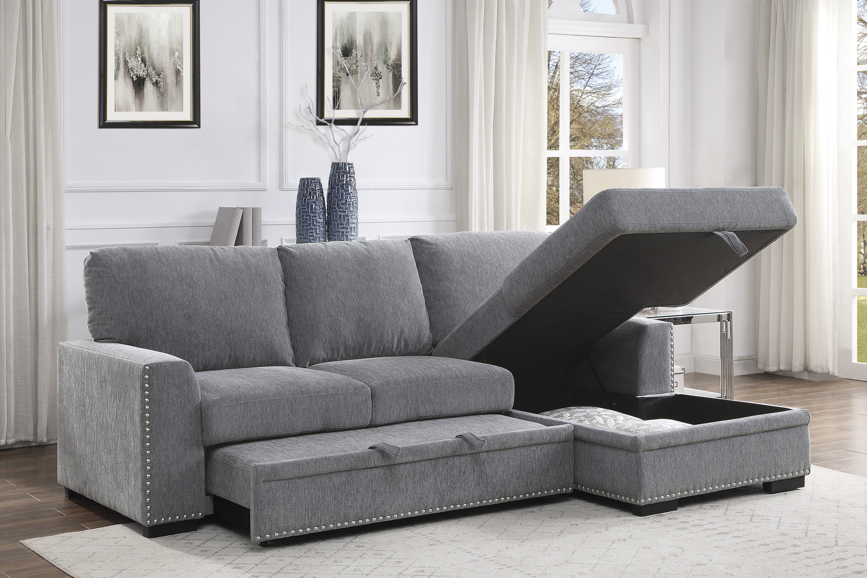 Homelegance 9468DG*2RC2L (2)2-Piece Sectional with Pull-out Bed