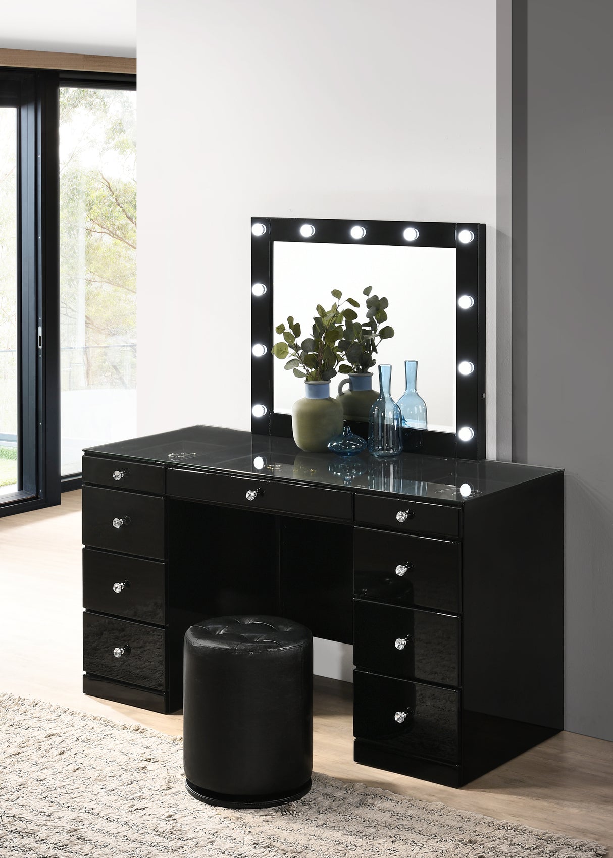 Morgan Black Round Swivel Stool from Crown Mark - Luna Furniture
