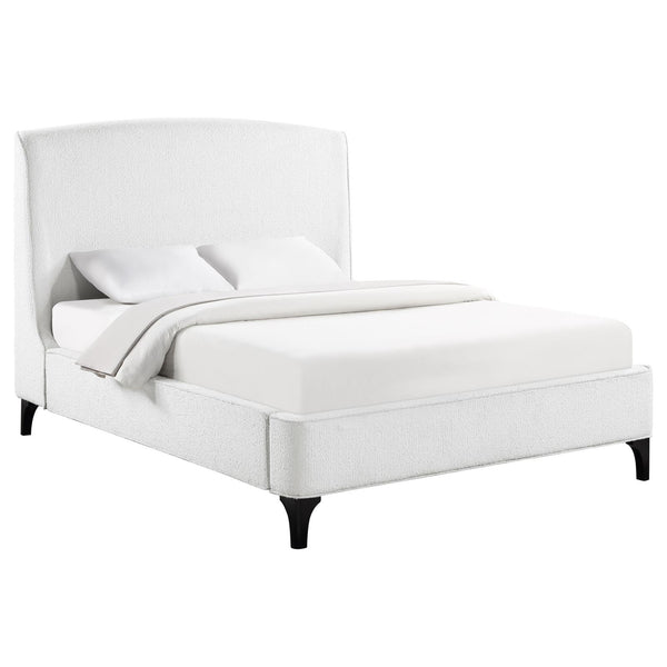 Mosby White Upholstered Curved Headboard Eastern King Platform Bed