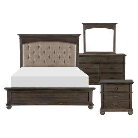 Motsinger Brown 4-Piece Bedroom Set (Queen Bed, Nightstand, Dresser, Mirror) from Homelegance - Luna Furniture