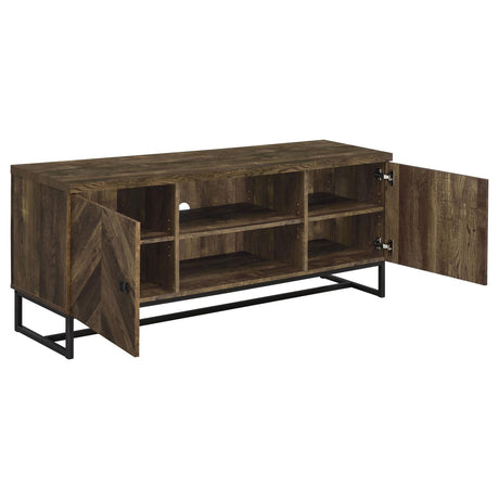 Myles Rustic Oak Herringbone 2-Door TV Console with Adjustable Shelves from Coaster - Luna Furniture