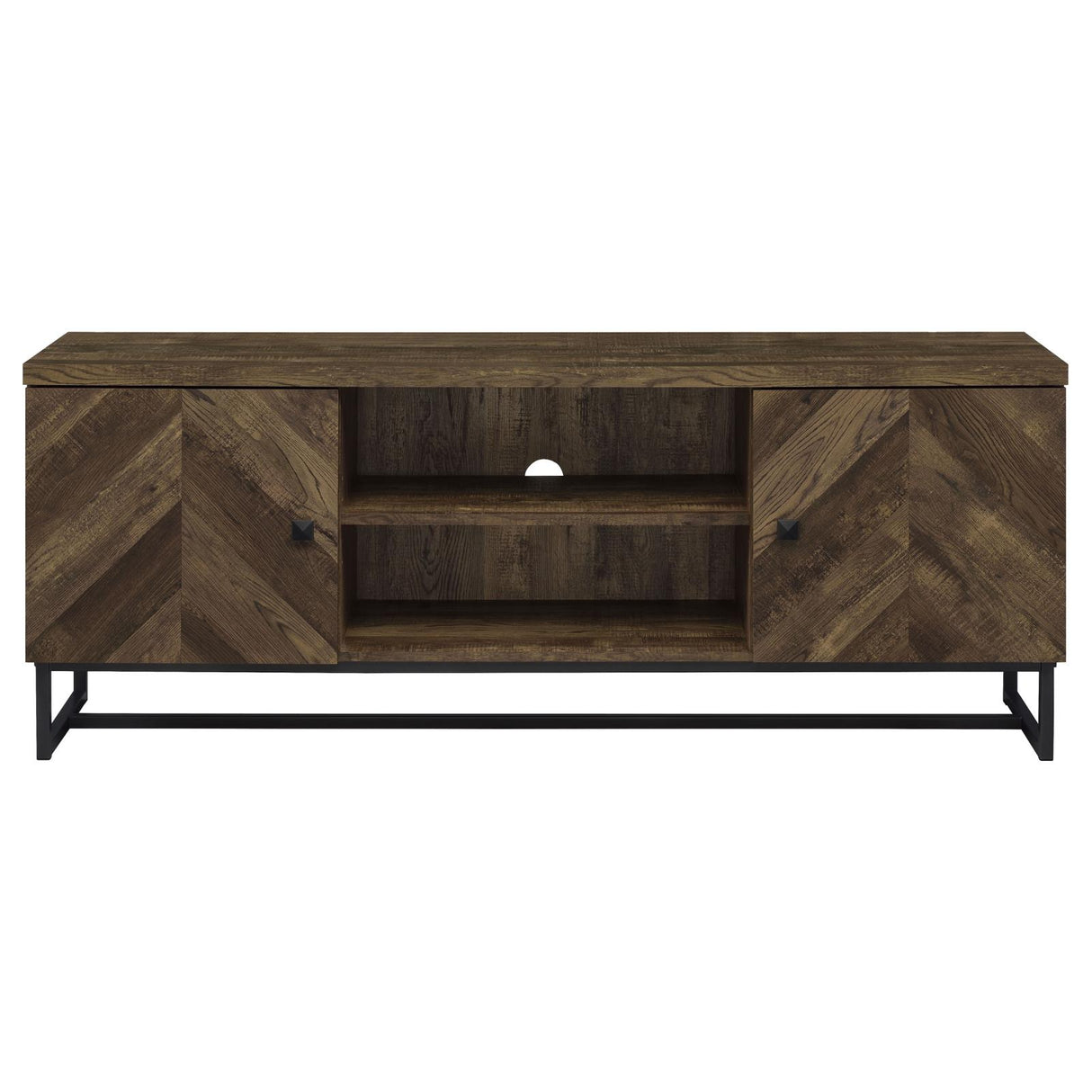 Myles Rustic Oak Herringbone 2-Door TV Console with Adjustable Shelves from Coaster - Luna Furniture