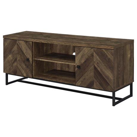 Myles Rustic Oak Herringbone 2-Door TV Console with Adjustable Shelves from Coaster - Luna Furniture