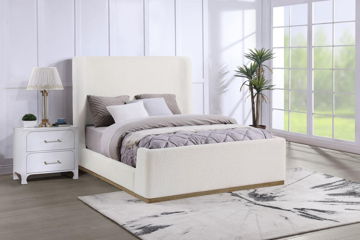Nala Cream Upholstered Eastern King Wingback Platform Sleigh Bed from Coaster - Luna Furniture
