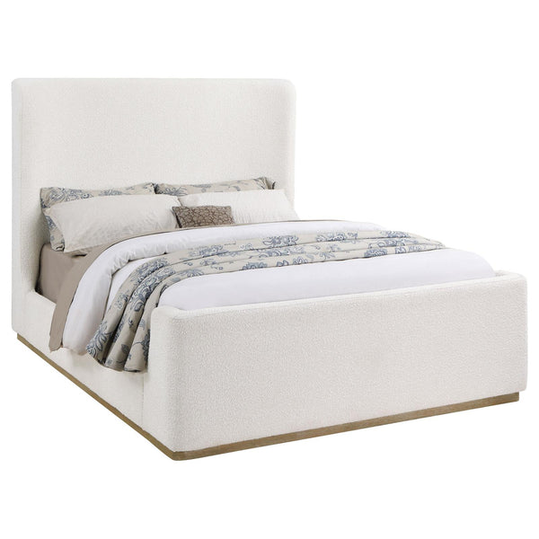 Nala Cream Upholstered Eastern King Wingback Platform Sleigh Bed