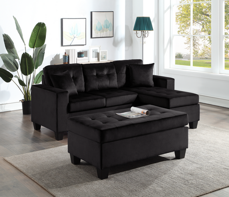 Naomi Black Velvet Sectional with Ottoman from Happy Homes - Luna Furniture