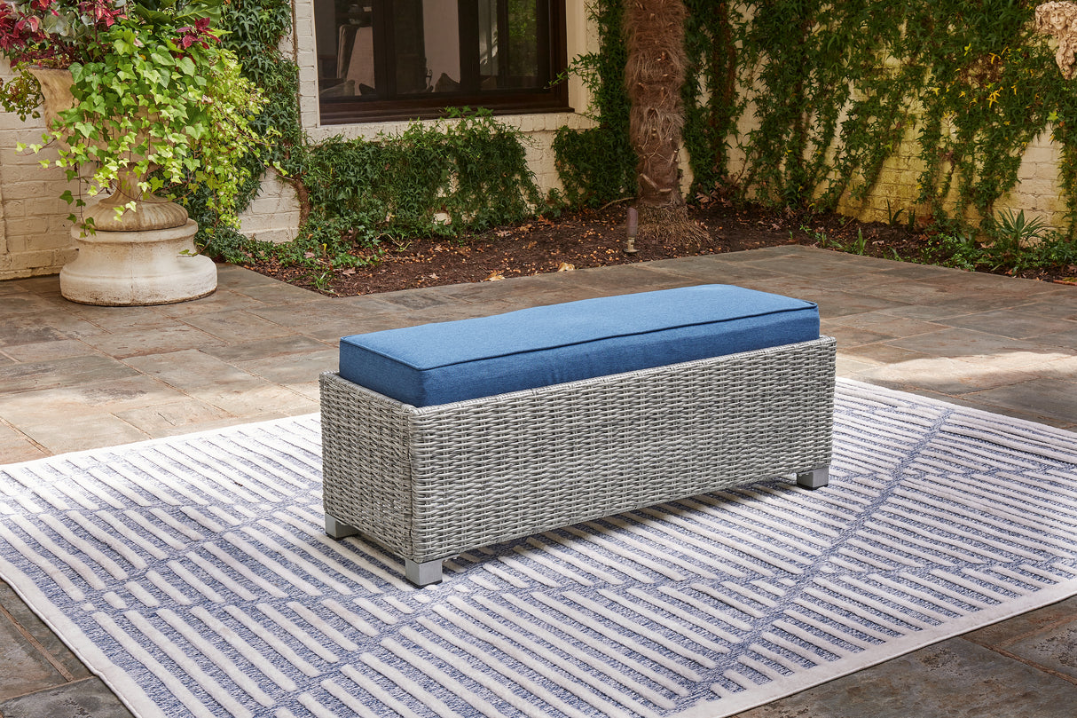 Naples Beach Light Gray Outdoor Bench with Cushion from Ashley - Luna Furniture
