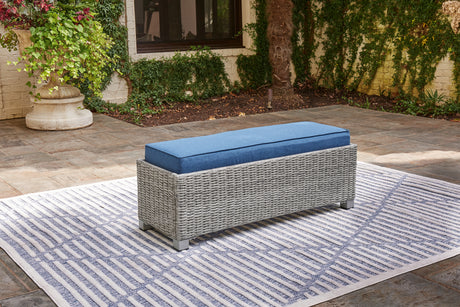 Naples Beach Light Gray Outdoor Bench with Cushion from Ashley - Luna Furniture