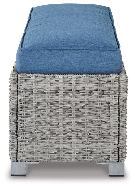 Naples Beach Light Gray Outdoor Bench with Cushion from Ashley - Luna Furniture