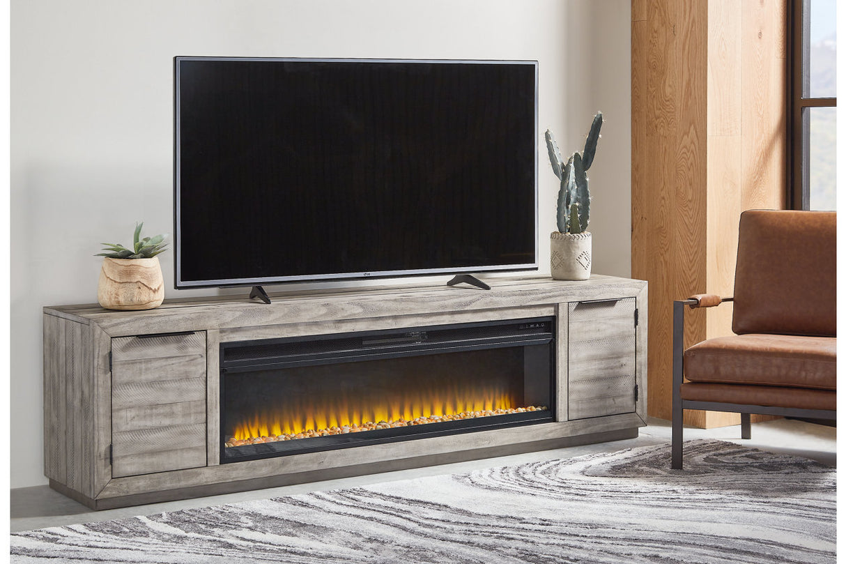 Naydell Gray 92" TV Stand with Electric Fireplace from Ashley - Luna Furniture