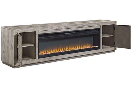 Naydell Gray 92" TV Stand with Electric Fireplace from Ashley - Luna Furniture