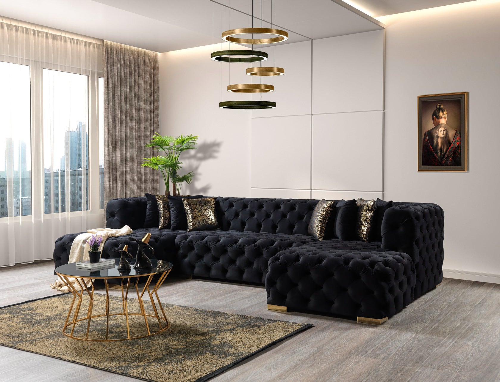 Neva Black Velvet Double Chaise Sectional from Nova Furniture - Luna Furniture