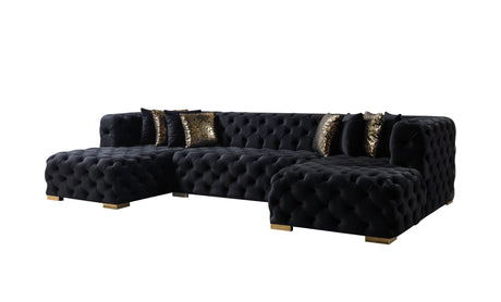Neva Black Velvet Double Chaise Sectional from Nova Furniture - Luna Furniture
