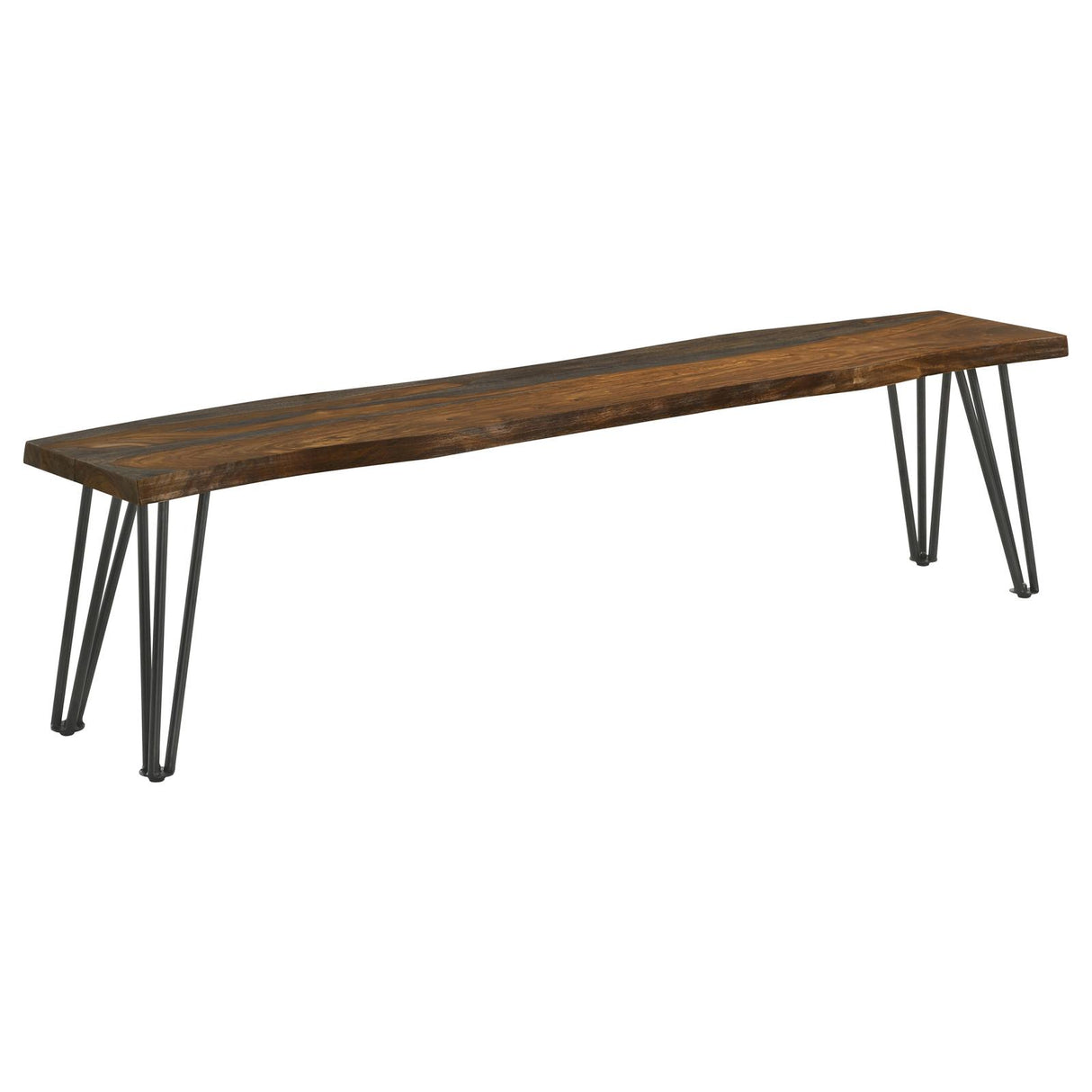 Neve Sheesham Gray and Gunmetal Live-edge Dining Bench with Hairpin Legs from Coaster - Luna Furniture