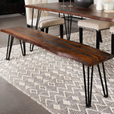 Neve Sheesham Gray and Gunmetal Live-edge Dining Bench with Hairpin Legs from Coaster - Luna Furniture