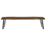Neve Sheesham Gray and Gunmetal Live-edge Dining Bench with Hairpin Legs from Coaster - Luna Furniture