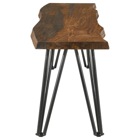 Neve Sheesham Gray and Gunmetal Live-edge Dining Bench with Hairpin Legs from Coaster - Luna Furniture