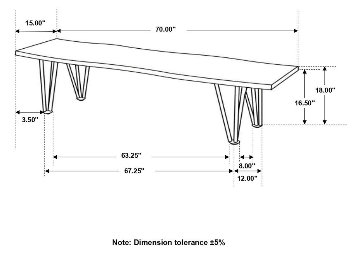 Neve Sheesham Gray and Gunmetal Live-edge Dining Bench with Hairpin Legs from Coaster - Luna Furniture