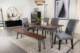 Neve Sheesham Gray and Gunmetal Live-edge Dining Bench with Hairpin Legs from Coaster - Luna Furniture