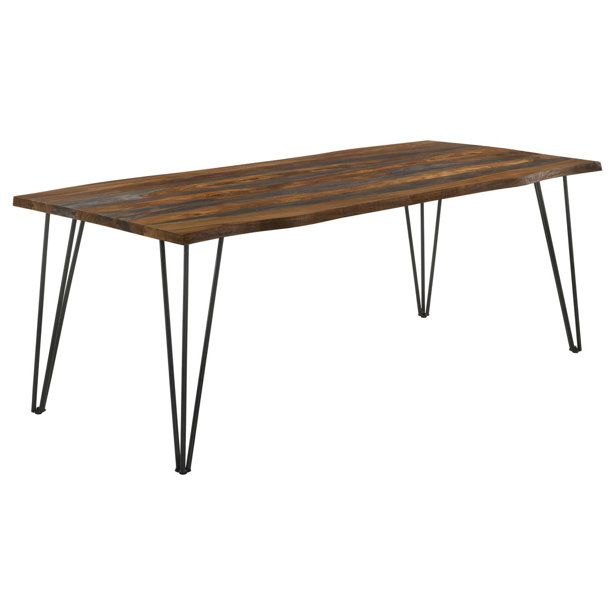 Neve Sheesham Gray and Gunmetal Live-edge Dining Table with Hairpin Legs from Coaster - Luna Furniture