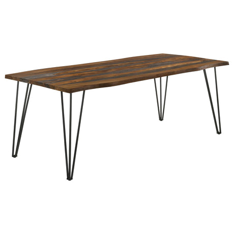 Neve Sheesham Gray and Gunmetal Live-edge Dining Table with Hairpin Legs from Coaster - Luna Furniture