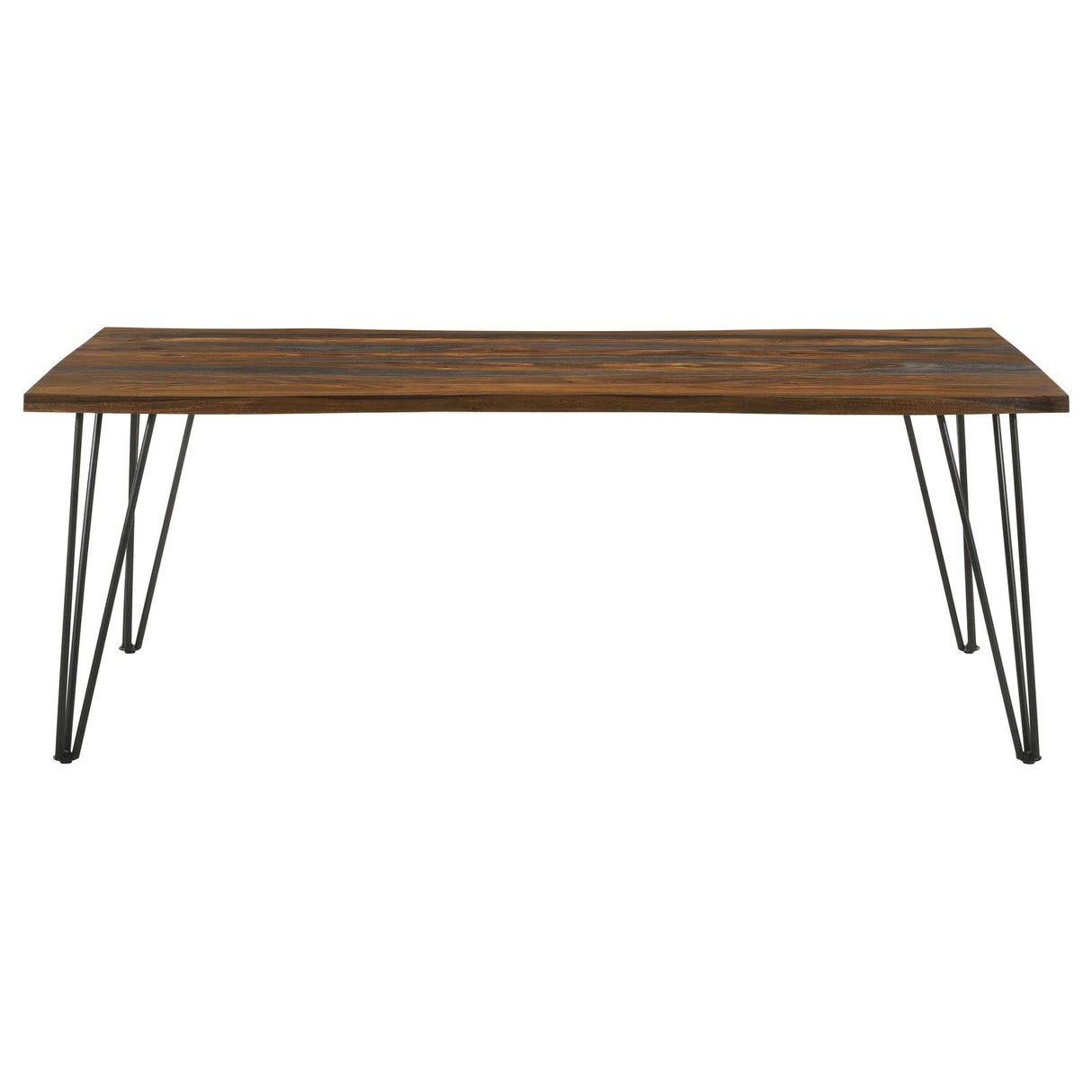 Neve Sheesham Gray and Gunmetal Live-edge Dining Table with Hairpin Legs from Coaster - Luna Furniture