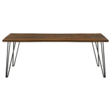 Neve Sheesham Gray and Gunmetal Live-edge Dining Table with Hairpin Legs from Coaster - Luna Furniture