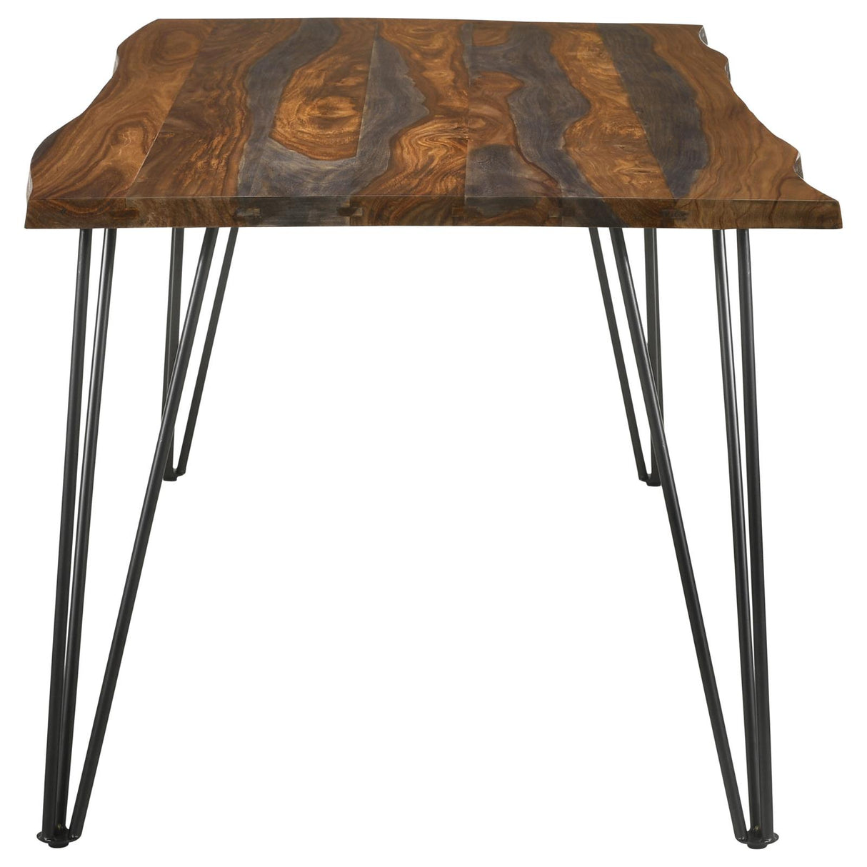 Neve Sheesham Gray and Gunmetal Live-edge Dining Table with Hairpin Legs from Coaster - Luna Furniture