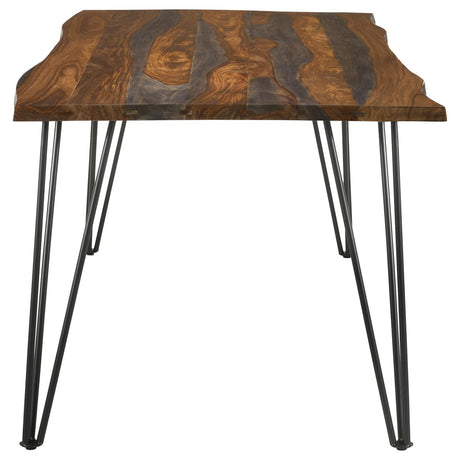 Neve Sheesham Gray and Gunmetal Live-edge Dining Table with Hairpin Legs from Coaster - Luna Furniture