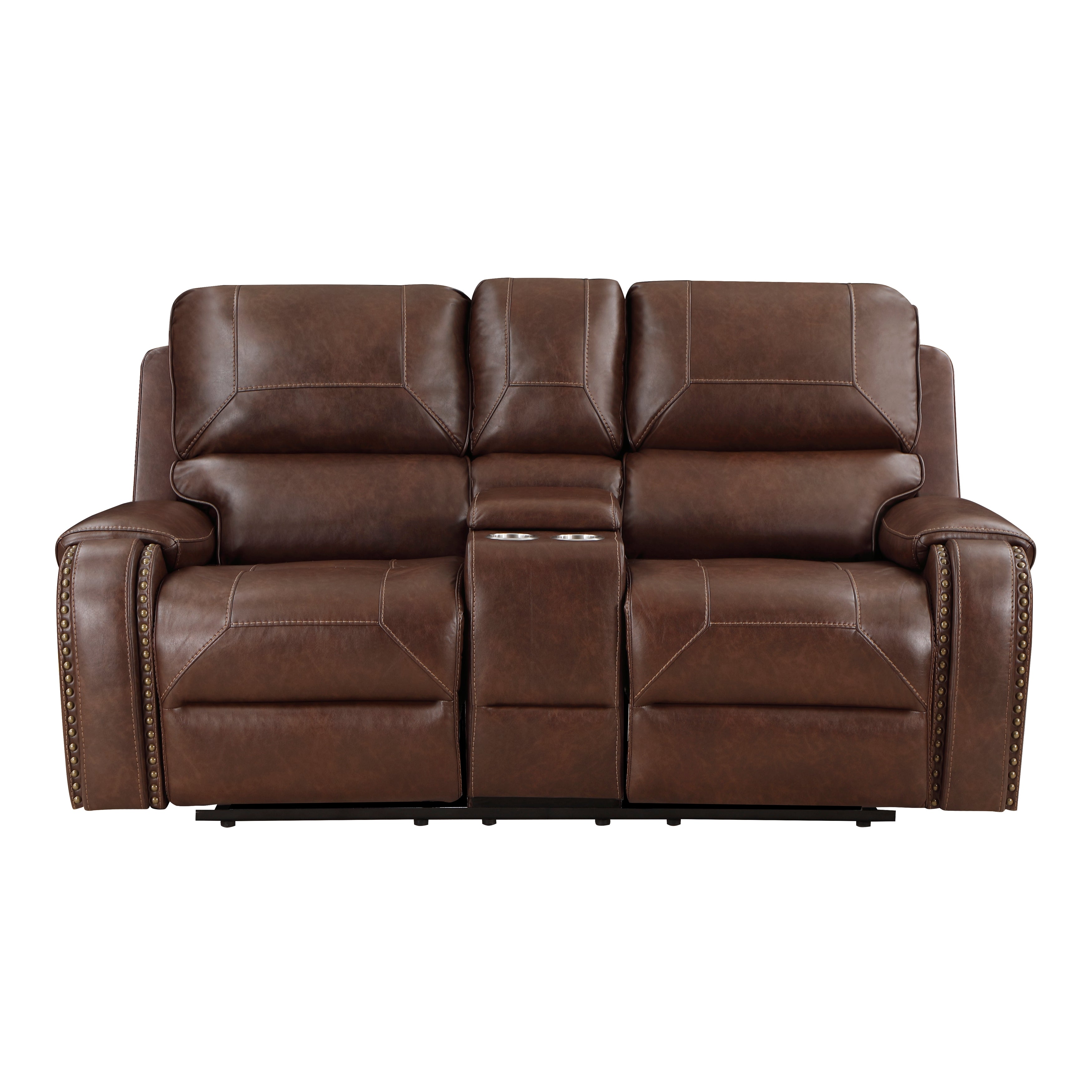 8549BRW-2 Double Glider Reclining Love Seat with Center Console