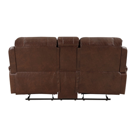 Newnan Brown Double Glider Reclining Loveseat with Center Console from Homelegance - Luna Furniture