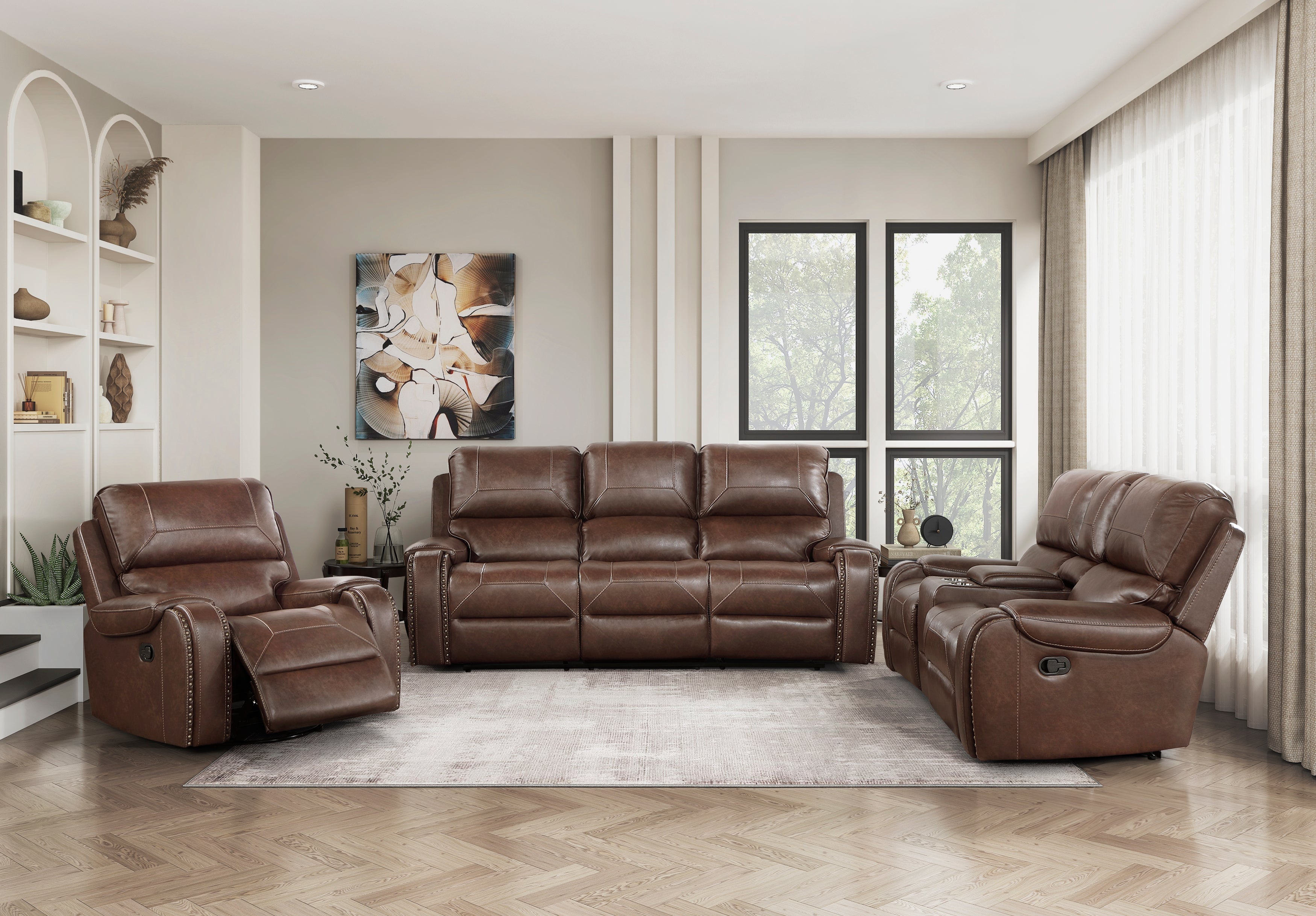 Homelegance 8549BRW-2 Double Glider Reclining Love Seat with
