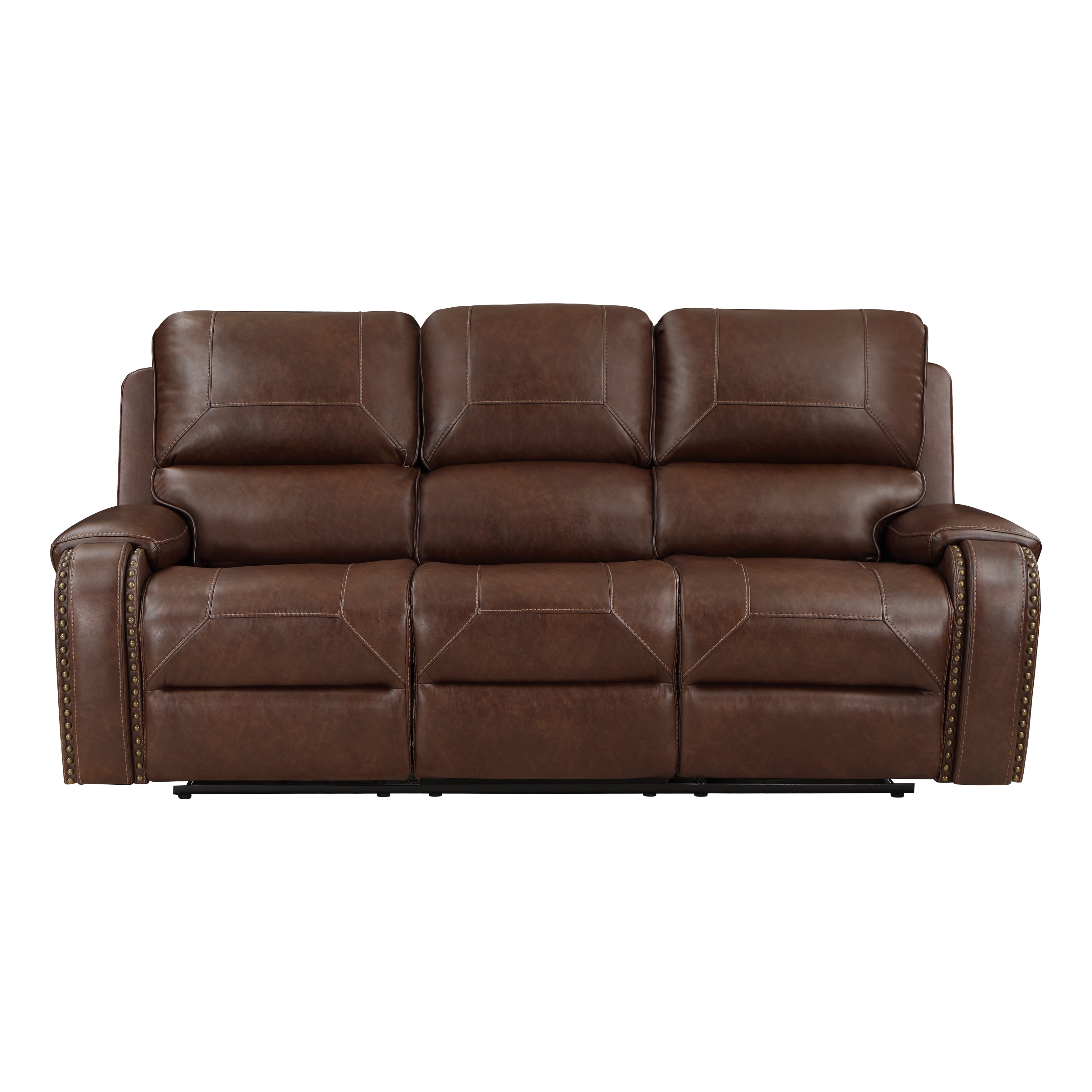 8549BRW-3 Double Reclining Sofa with Center Drop-Down Cup Holders