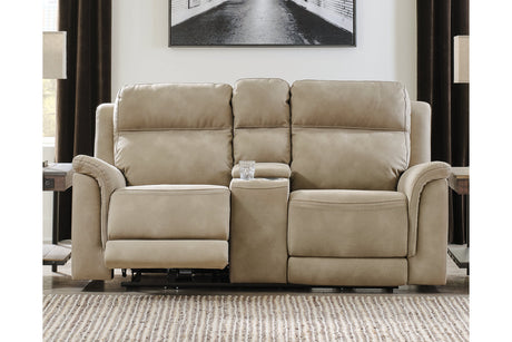 Next-Gen DuraPella Sand Power Reclining Loveseat with Console from Ashley - Luna Furniture