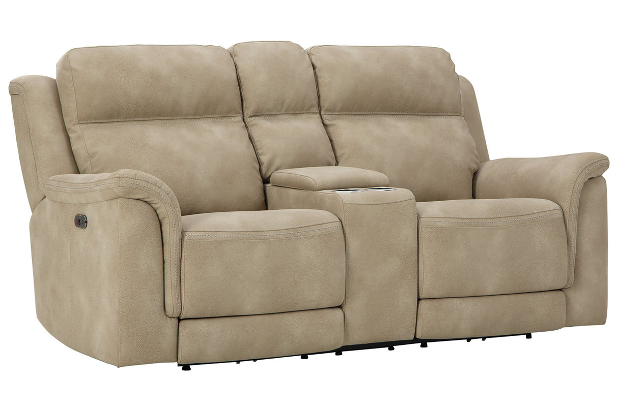 Next-Gen DuraPella Sand Power Reclining Loveseat with Console from Ashley - Luna Furniture