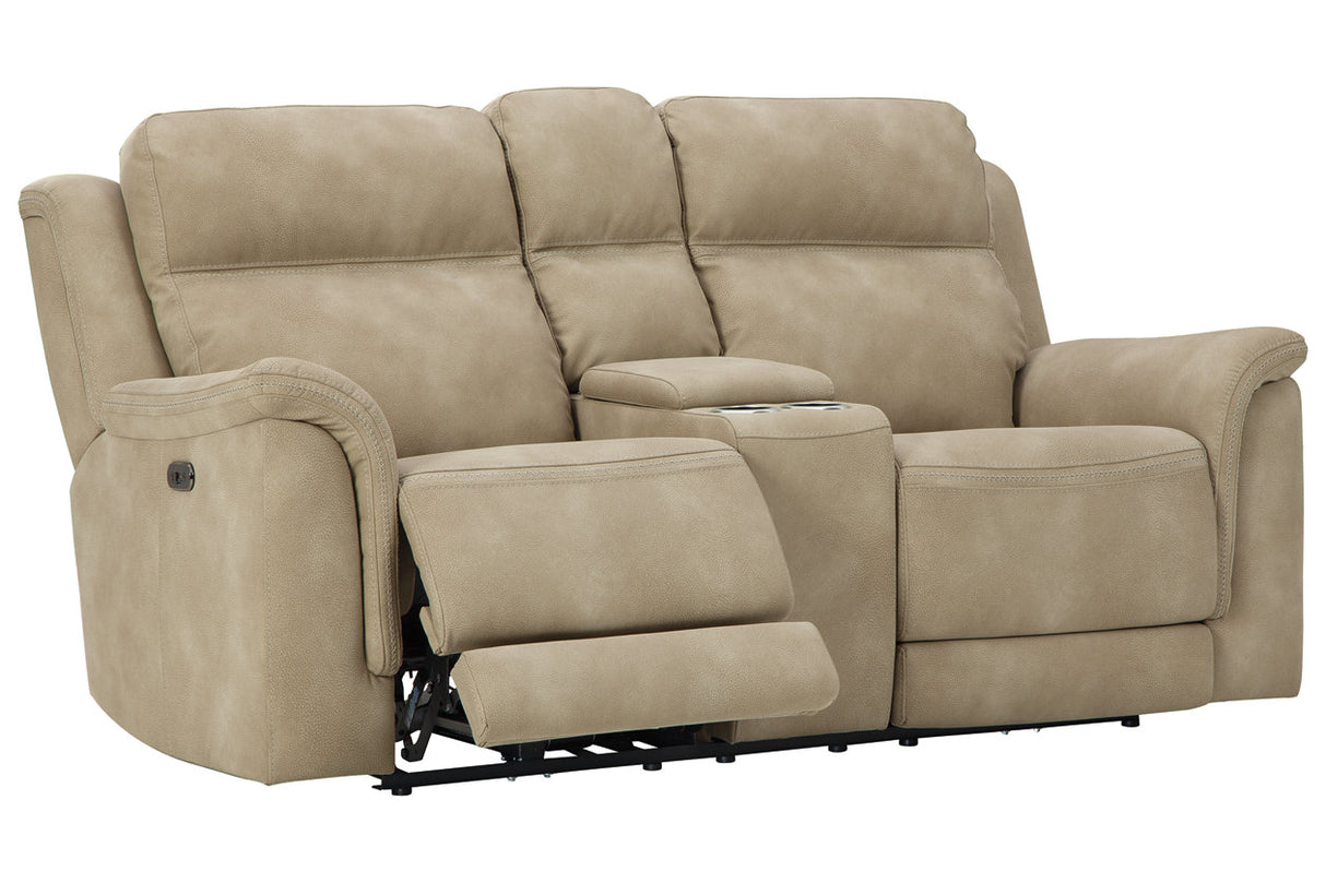 Next-Gen DuraPella Sand Power Reclining Loveseat with Console from Ashley - Luna Furniture