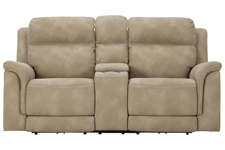 Next-Gen DuraPella Sand Power Reclining Loveseat with Console from Ashley - Luna Furniture