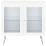 Nieta White High Gloss and Chrome 2-Tier Accent Cabinet with Glass Shelf from Coaster - Luna Furniture